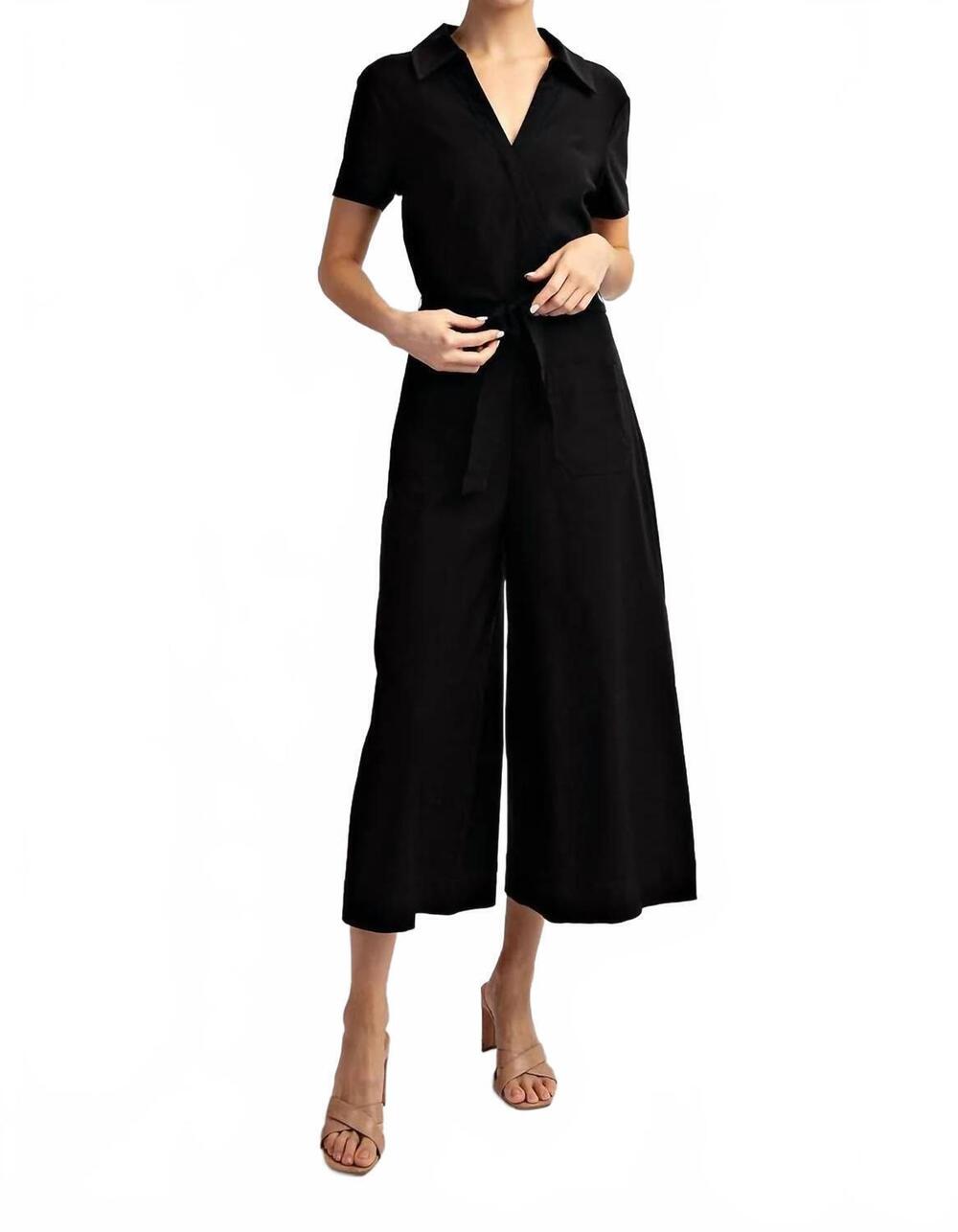 NEW EE:SOME tie waist crop jumpsuit in black